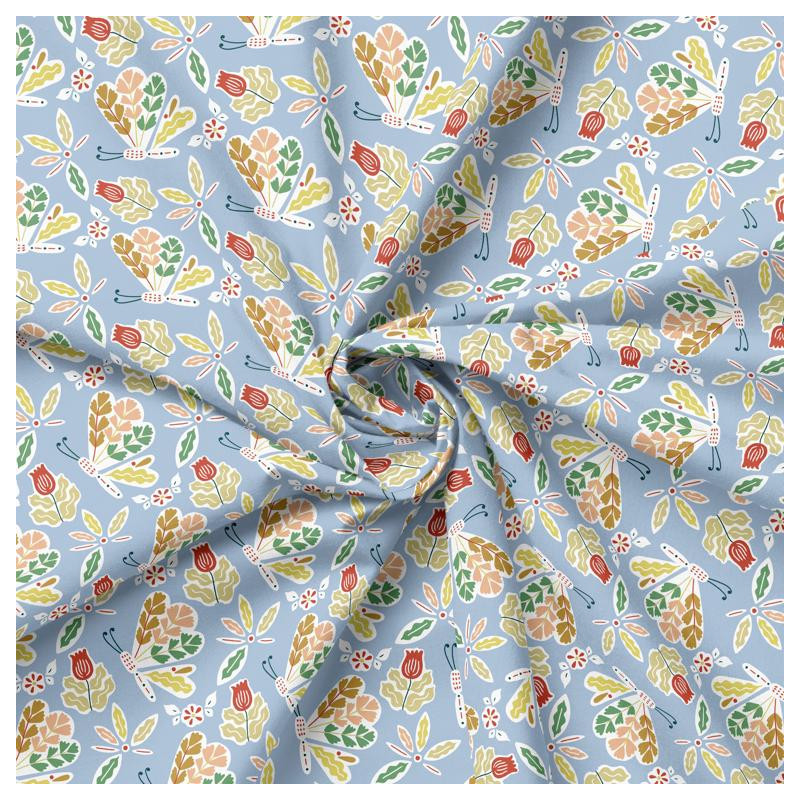 Printed Popelin ISSORIA Blue / Yellow
